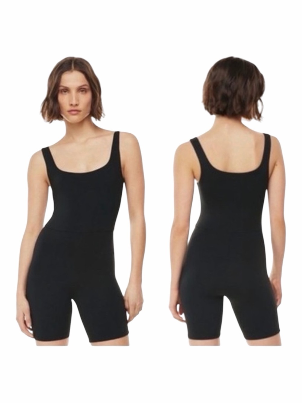 Aritzia Babaton Square Neck Biker Short Romper Women Medium Black Bodysuit